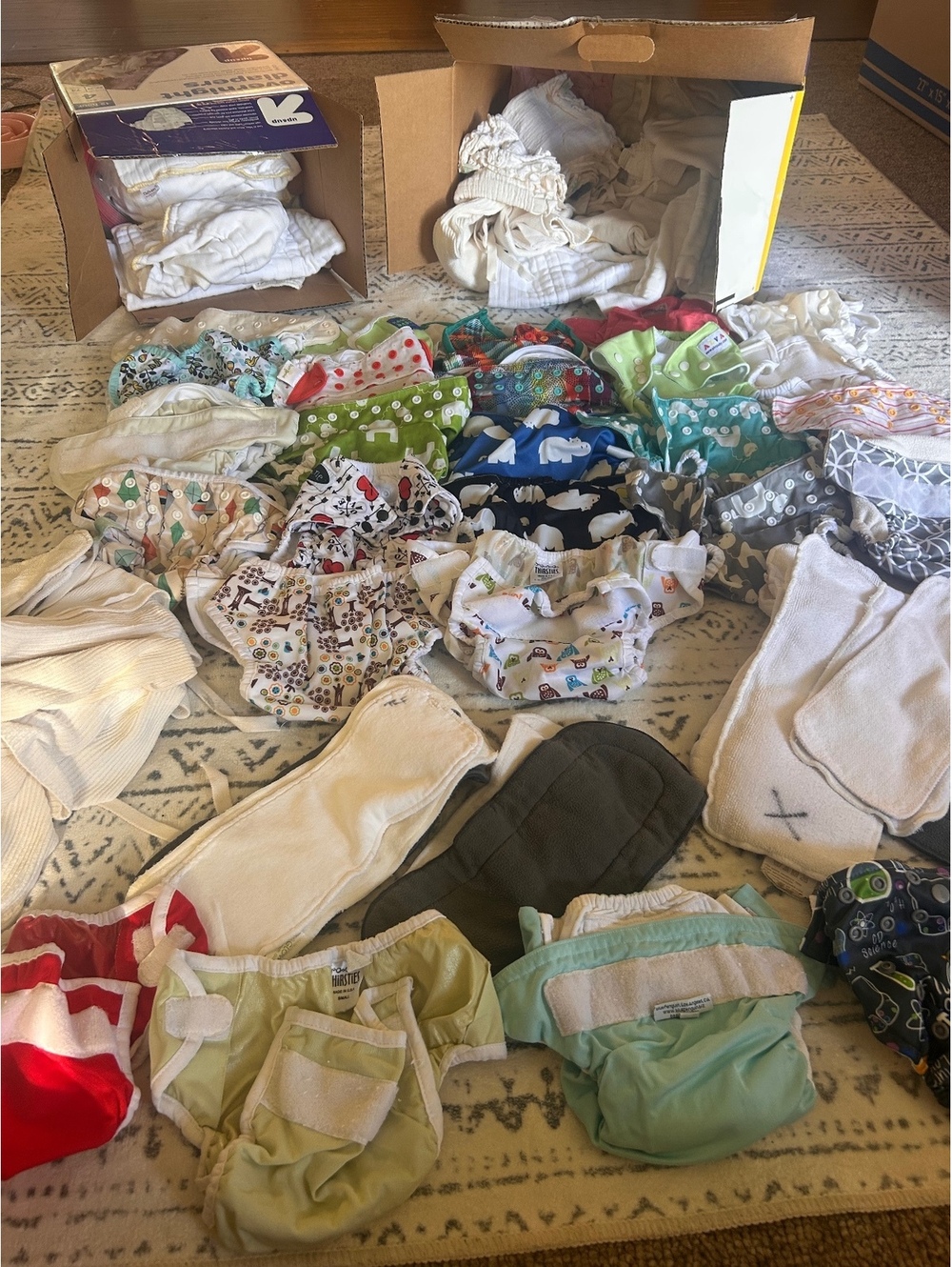 Large Lot of Assorted Cloth Diapers and Inserts